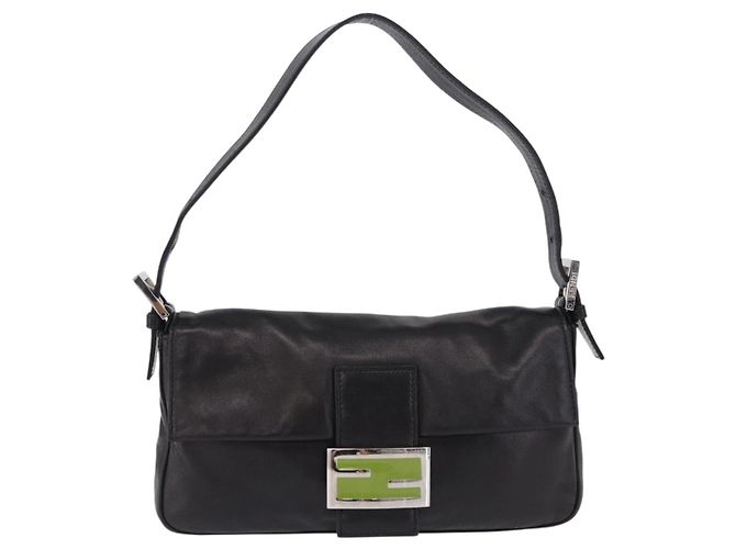 Borsa a spalla FENDI Mamma Baguette in pelle nera e argento Auth 198301SAM Nero - vista 13