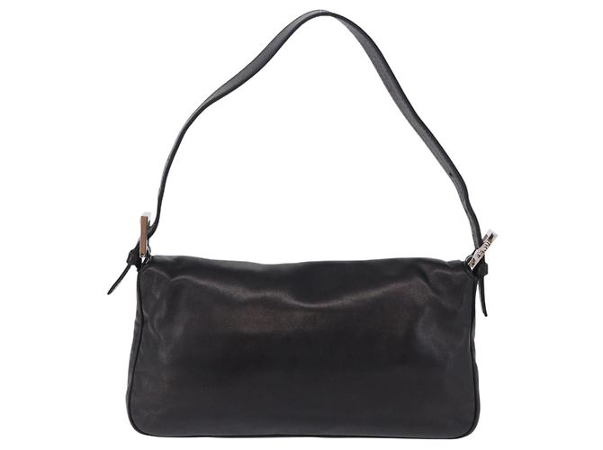 Borsa a spalla FENDI Mamma Baguette in pelle nera e argento Auth 198301SAM Nero - vista 2