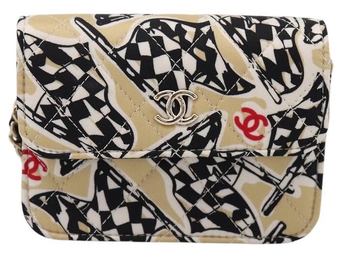 Borsa a tracolla CHANEL Checker Flag Chain Canvas Beige Gold CC Auth 197010SAM D'oro - vista 13