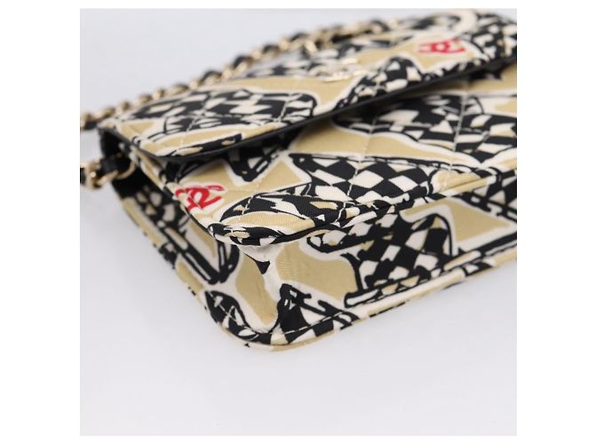 Borsa a tracolla CHANEL Checker Flag Chain Canvas Beige Gold CC Auth 197010SAM D'oro - vista 14