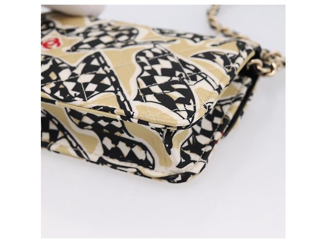 Borsa a tracolla CHANEL Checker Flag Chain Canvas Beige Gold CC Auth 197010SAM D'oro - vista 15