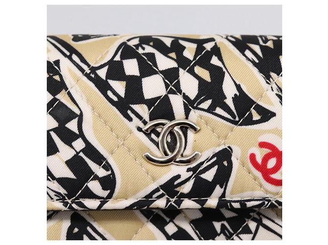 Borsa a tracolla CHANEL Checker Flag Chain Canvas Beige Gold CC Auth 197010SAM D'oro - vista 17