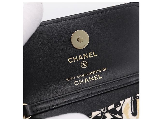 Borsa a tracolla CHANEL Checker Flag Chain Canvas Beige Gold CC Auth 197010SAM D'oro - vista 18