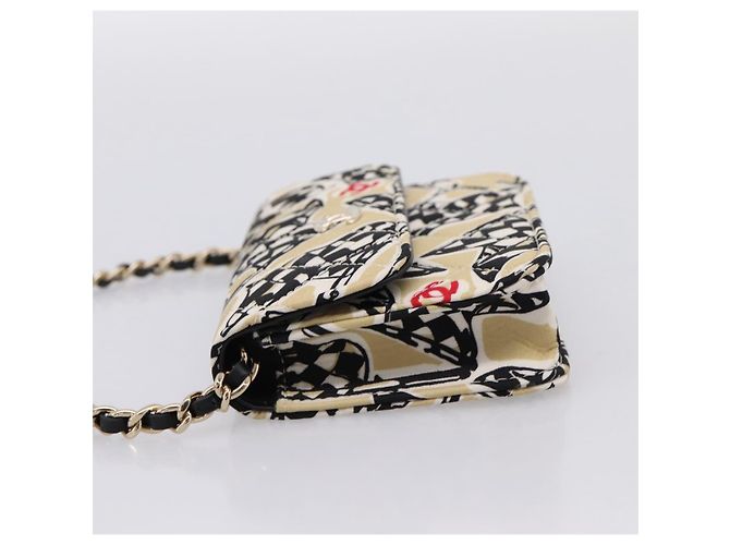 Borsa a tracolla CHANEL Checker Flag Chain Canvas Beige Gold CC Auth 197010SAM D'oro - vista 3