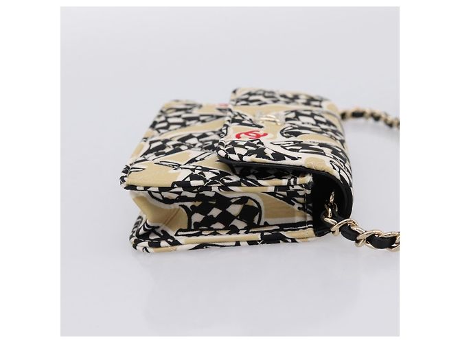 Borsa a tracolla CHANEL Checker Flag Chain Canvas Beige Gold CC Auth 197010SAM D'oro - vista 4