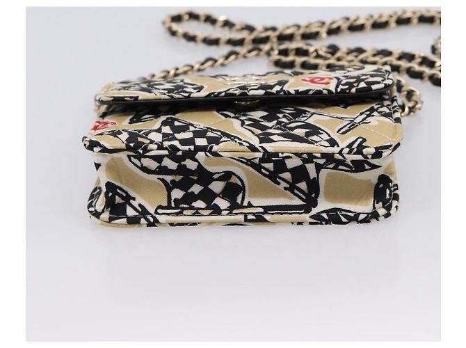 Borsa a tracolla CHANEL Checker Flag Chain Canvas Beige Gold CC Auth 197010SAM D'oro - vista 5