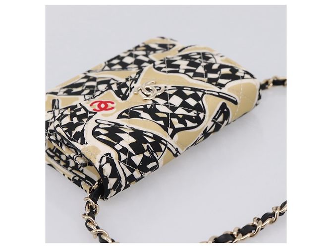 Borsa a tracolla CHANEL Checker Flag Chain Canvas Beige Gold CC Auth 197010SAM D'oro - vista 6
