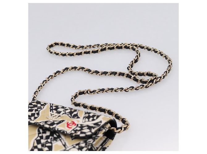 Borsa a tracolla CHANEL Checker Flag Chain Canvas Beige Gold CC Auth 197010SAM D'oro - vista 8