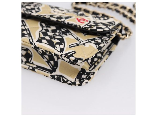 Borsa a tracolla CHANEL Checker Flag Chain Canvas Beige Gold CC Auth 197010SAM D'oro - vista 9