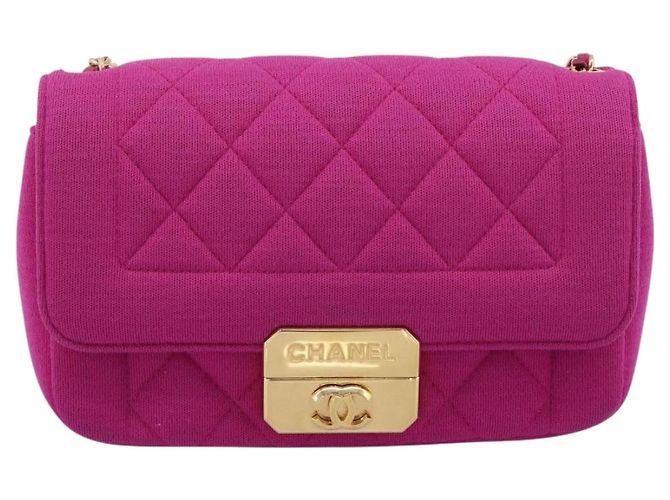 Borsa a tracolla CHANEL Matelasse con catena in jersey di cotone Pink Gold CC Auth 198735M Rosa D'oro - vista 13