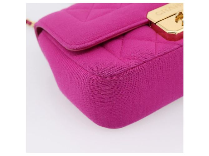 Borsa a tracolla CHANEL Matelasse con catena in jersey di cotone Pink Gold CC Auth 198735M Rosa D'oro - vista 14