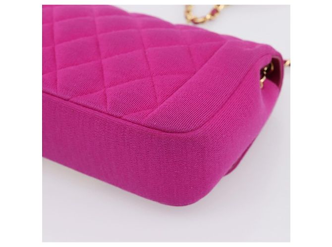 Borsa a tracolla CHANEL Matelasse con catena in jersey di cotone Pink Gold CC Auth 198735M Rosa D'oro - vista 15