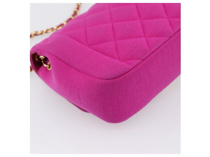 Borsa a tracolla CHANEL Matelasse con catena in jersey di cotone Pink Gold CC Auth 198735M Rosa D'oro - vista 16