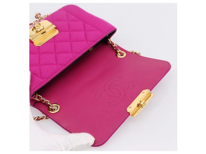 Borsa a tracolla CHANEL Matelasse con catena in jersey di cotone Pink Gold CC Auth 198735M Rosa D'oro - vista 17