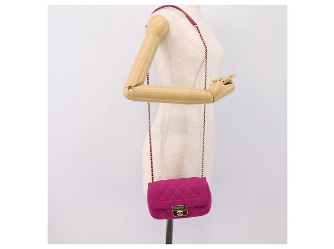 Borsa a tracolla CHANEL Matelasse con catena in jersey di cotone Pink Gold CC Auth 198735M Rosa D'oro - vista 24