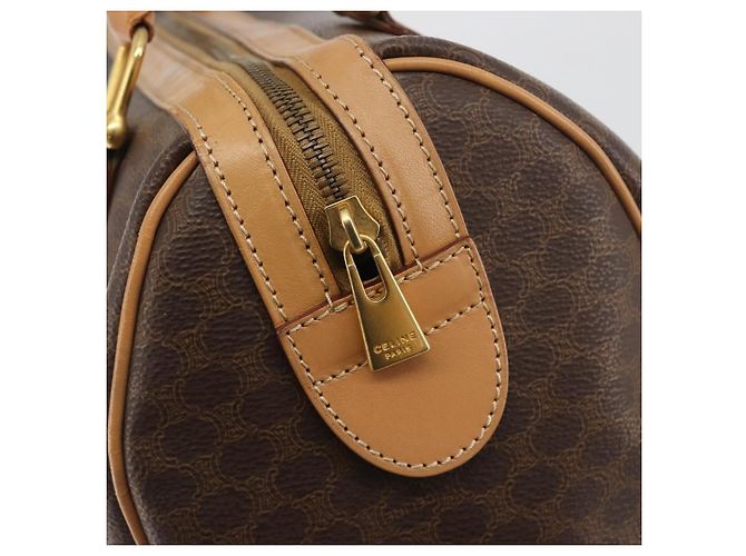 Céline Borsa Boston CELINE Macadam Canvas PVC Leather Brown Gold Auth 198748 Marrone D'oro - vista 18