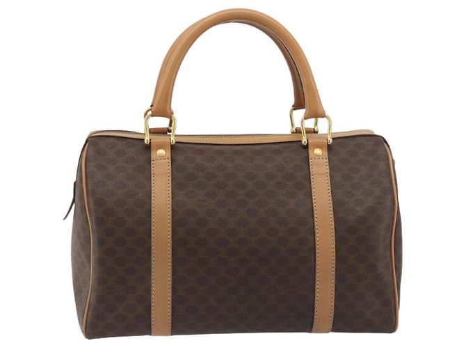 Céline Borsa Boston CELINE Macadam Canvas PVC Leather Brown Gold Auth 198748 Marrone D'oro - vista 2