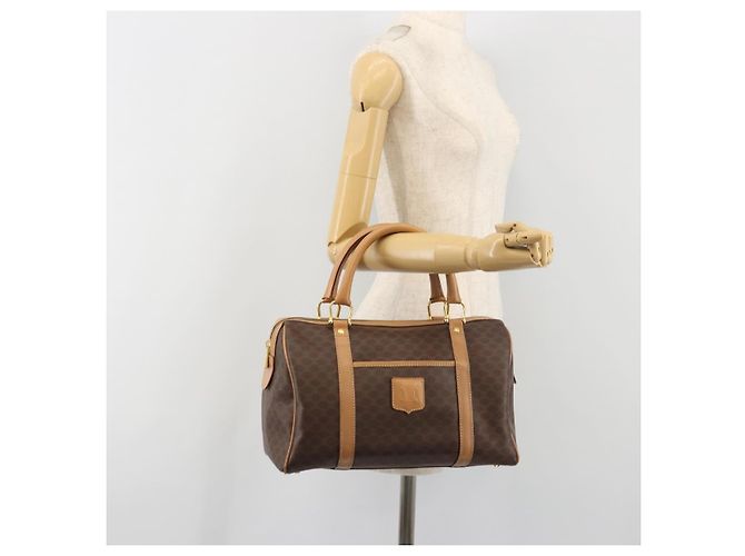 Céline Borsa Boston CELINE Macadam Canvas PVC Leather Brown Gold Auth 198748 Marrone D'oro - vista 23