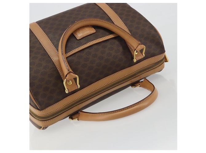 Céline Borsa Boston CELINE Macadam Canvas PVC Leather Brown Gold Auth 198748 Marrone D'oro - vista 6