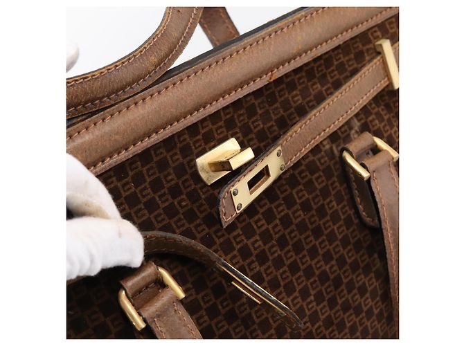 Borsa a mano GUCCI in camoscio marrone tono oro Auth ep15706 - vista 10
