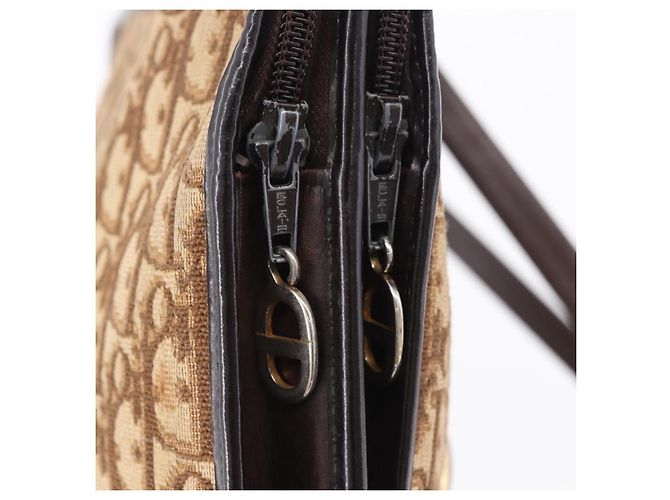 Borsa a tracolla Christian Dior Trotter Canvas Beige Gold Tone Auth 198508 - vista 10