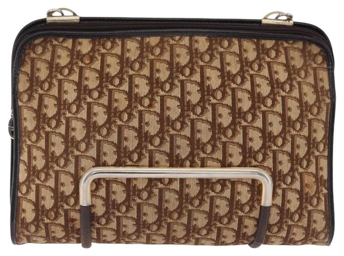 Borsa a tracolla Christian Dior Trotter Canvas Beige Gold Tone Auth 198508 - vista 13