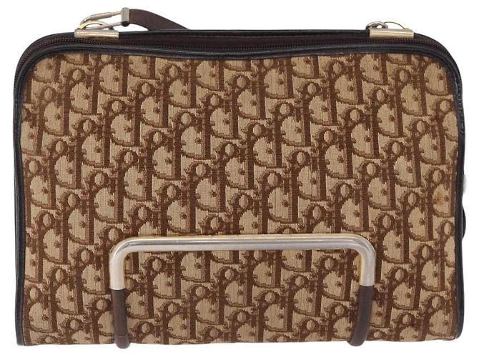 Borsa a tracolla Christian Dior Trotter Canvas Beige Gold Tone Auth 198508 - vista 2