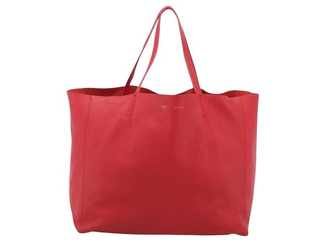 Céline Borsa Tote Horizontal Cabas CELINE in pelle rossa e oro Auth 198719 Rosso D'oro - vista 13