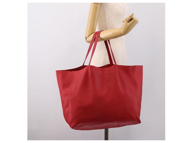 Céline Borsa Tote Horizontal Cabas CELINE in pelle rossa e oro Auth 198719 Rosso D'oro - vista 21