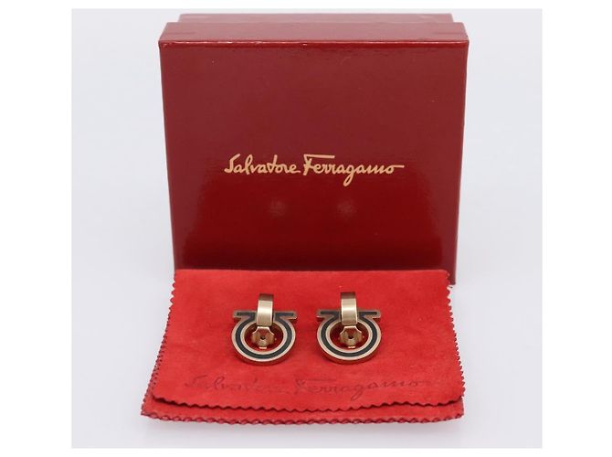Orecchini Salvatore Ferragamo Gancini Metal Gold Tone Auth am12454V - vista 12