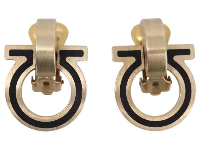 Orecchini Salvatore Ferragamo Gancini Metal Gold Tone Auth am12454V - vista 13