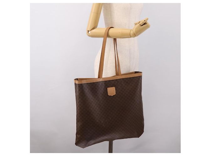 Céline Borsa Tote CELINE Macadam Canvas PVC Pelle Brown Gold Auth mr2820 Marrone D'oro - vista 19