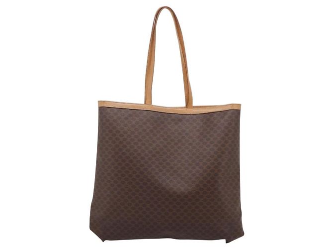 Céline Borsa Tote CELINE Macadam Canvas PVC Pelle Brown Gold Auth mr2820 Marrone D'oro - vista 2