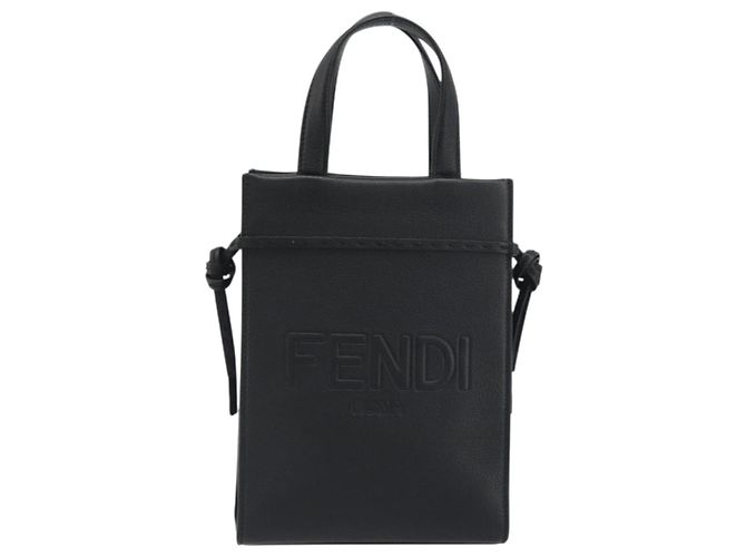 Borsa a mano FENDI Go-To Shopper in pelle nera e argento autentica mr2832 Nero - vista 13