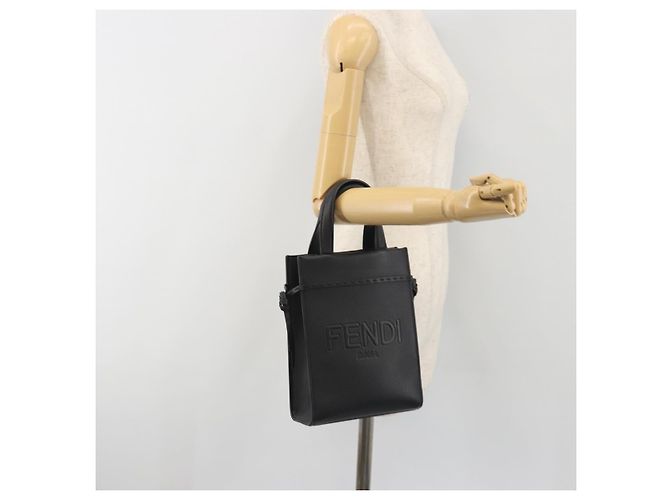 Borsa a mano FENDI Go-To Shopper in pelle nera e argento autentica mr2832 Nero - vista 20