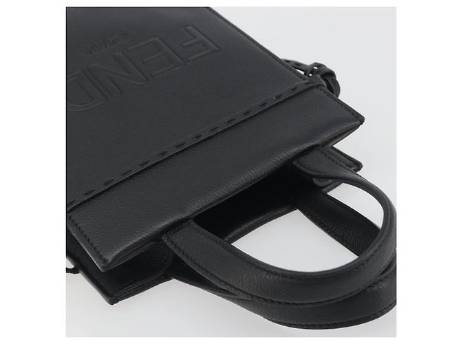 Borsa a mano FENDI Go-To Shopper in pelle nera e argento autentica mr2832 Nero - vista 6