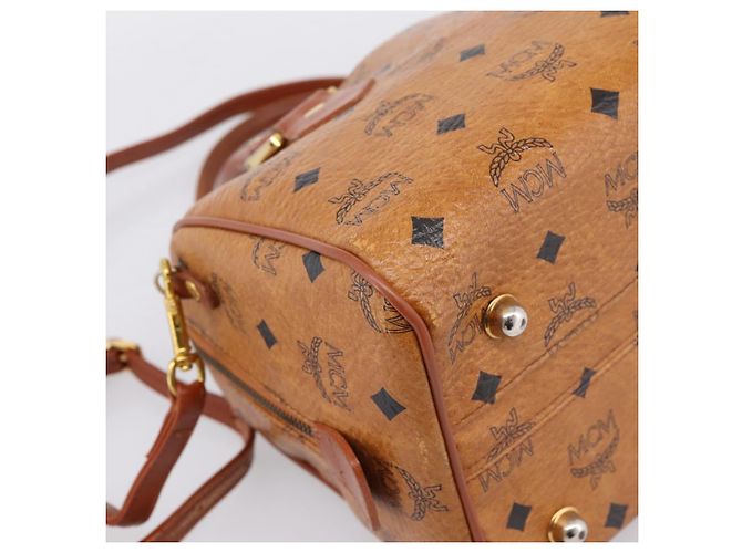 Borsa Boston MCM Logogram Vicetos PVC Leather 2way Brown Gold Auth 198253 Marrone D'oro - vista 10