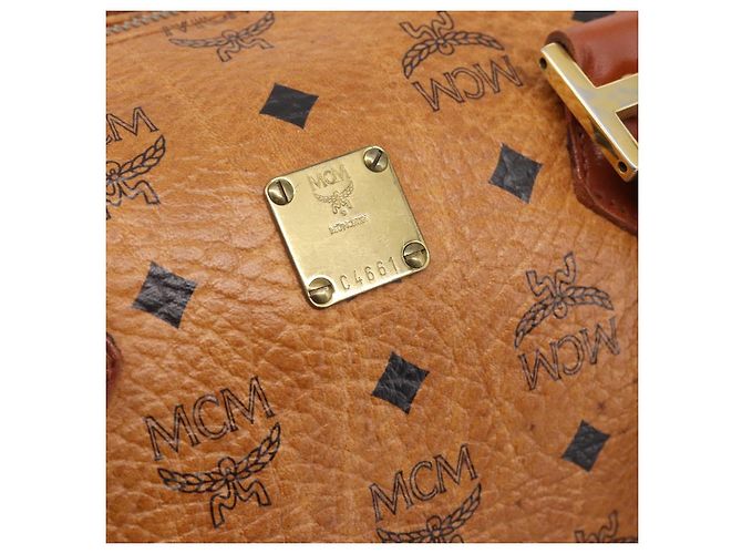 Borsa Boston MCM Logogram Vicetos PVC Leather 2way Brown Gold Auth 198253 Marrone D'oro - vista 12