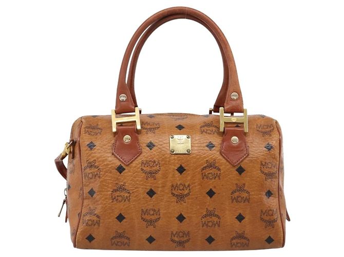 Borsa Boston MCM Logogram Vicetos PVC Leather 2way Brown Gold Auth 198253 Marrone D'oro - vista 13