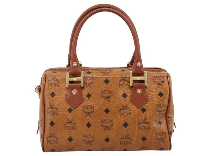 Borsa Boston MCM Logogram Vicetos PVC Leather 2way Brown Gold Auth 198253 Marrone D'oro - vista 2