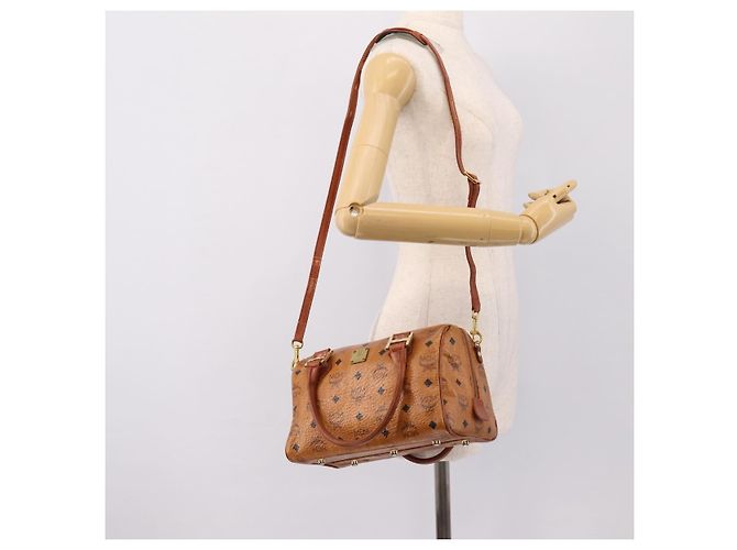 Borsa Boston MCM Logogram Vicetos PVC Leather 2way Brown Gold Auth 198253 Marrone D'oro - vista 24