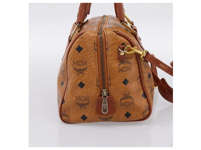 Borsa Boston MCM Logogram Vicetos PVC Leather 2way Brown Gold Auth 198253 Marrone D'oro - vista 3