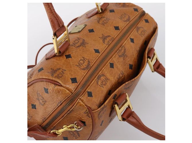 Borsa Boston MCM Logogram Vicetos PVC Leather 2way Brown Gold Auth 198253 Marrone D'oro - vista 6