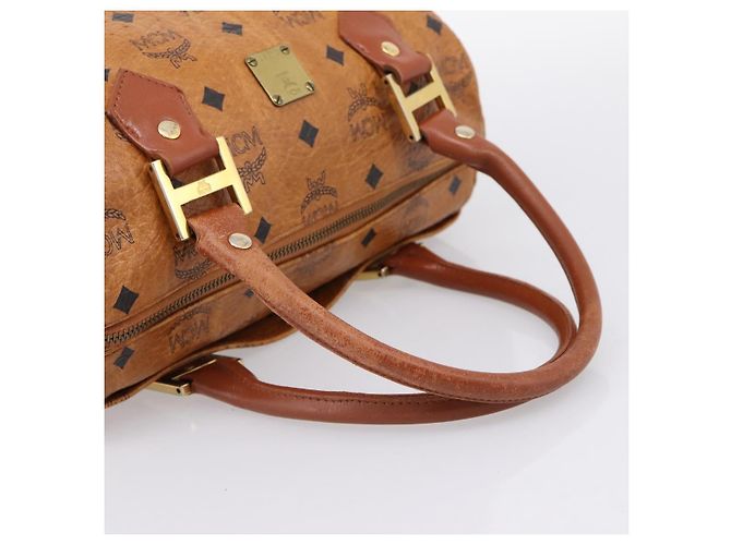 Borsa Boston MCM Logogram Vicetos PVC Leather 2way Brown Gold Auth 198253 Marrone D'oro - vista 7