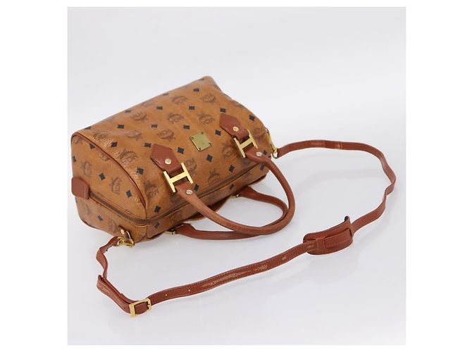 Borsa Boston MCM Logogram Vicetos PVC Leather 2way Brown Gold Auth 198253 Marrone D'oro - vista 8