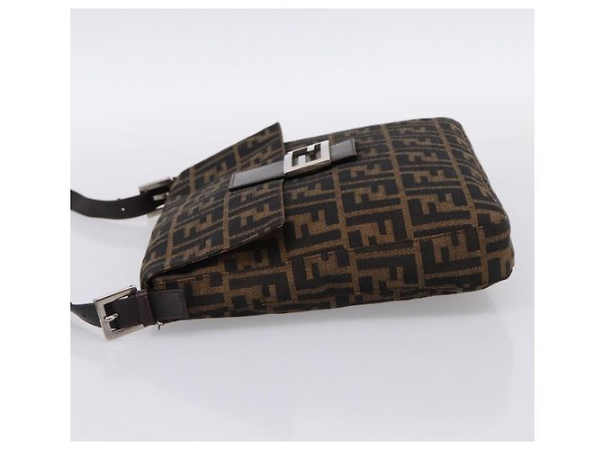 Borsa a tracolla FENDI Zucca Canvas Mamma Baguette Marrone Nero Auth 198709A - vista 3