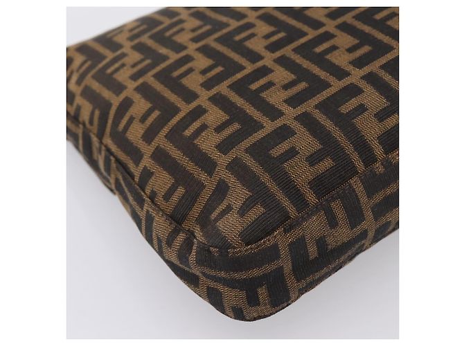 Borsa a tracolla FENDI Zucca Canvas Mamma Baguette Marrone Nero Auth 198709A - vista 9