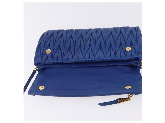 Borsa a spalla Miu Miu Matelassé in pelle 2way Blu Tono Oro Auth 198657A - vista 10