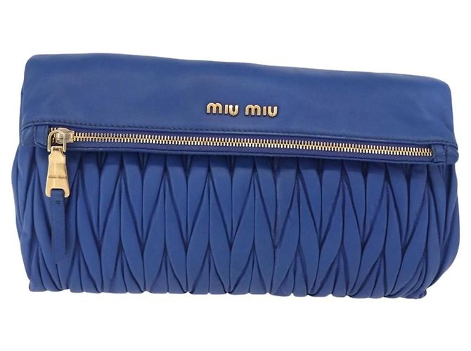Borsa a spalla Miu Miu Matelassé in pelle 2way Blu Tono Oro Auth 198657A - vista 13