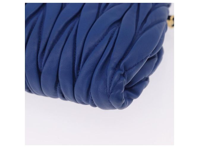 Borsa a spalla Miu Miu Matelassé in pelle 2way Blu Tono Oro Auth 198657A - vista 14